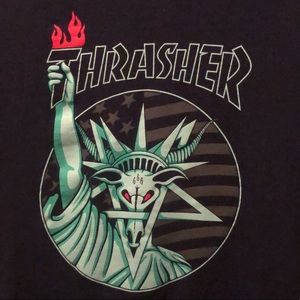 Thrasher navy blue skategoat Statue of Liberty tee